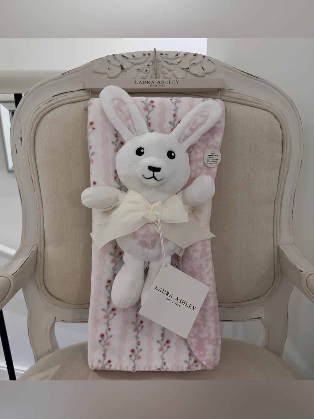 NWT Laura Ashley Baby Blanket and Plush Bunny Toy Gift Set Gift 2 Piece Set NWT